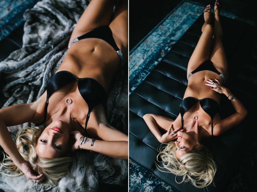 Woman in black lingerie on teal backgroundHealing Cancer's Wounds through Boudoir Photography by Lindsay Hite