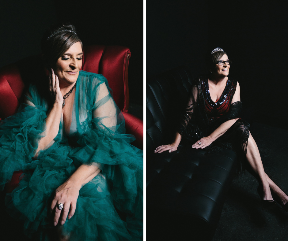 Side by side of a woman, age 61, displaying self-love. Photography by Lindsay Hite