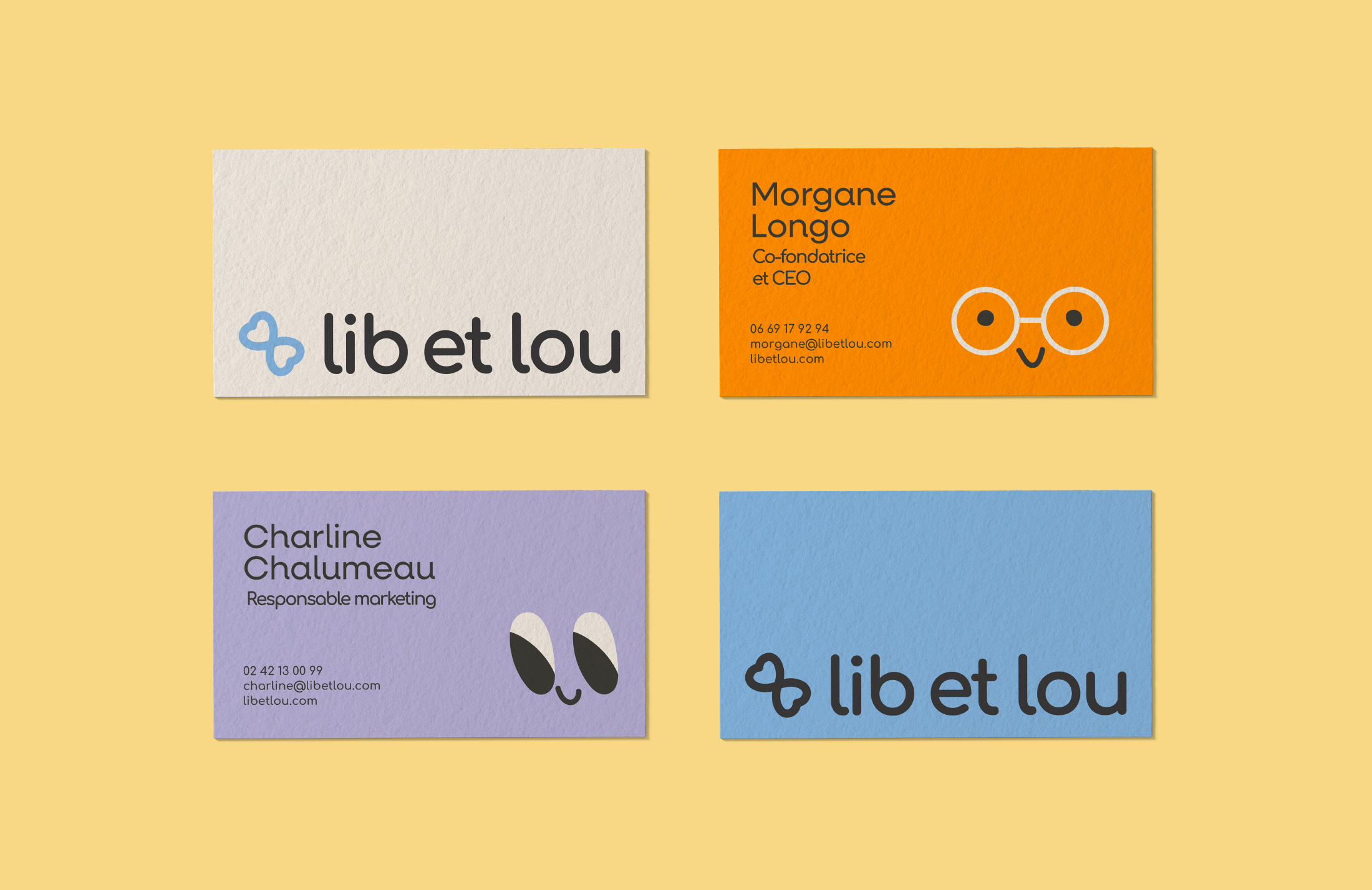 cartes de visites colorés pour Lib et Lou