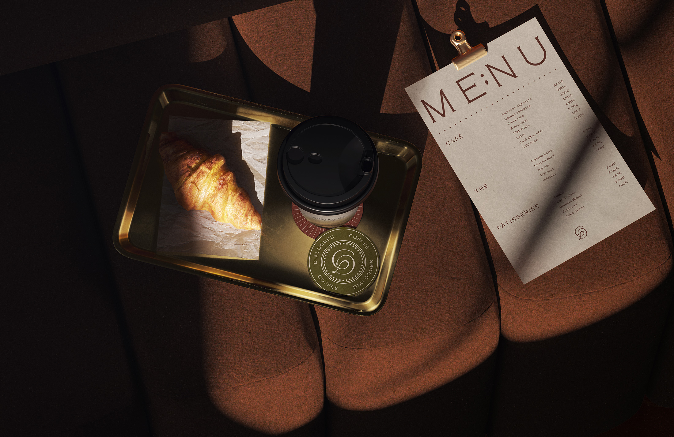 Design de menu et papeterie sur un canapé