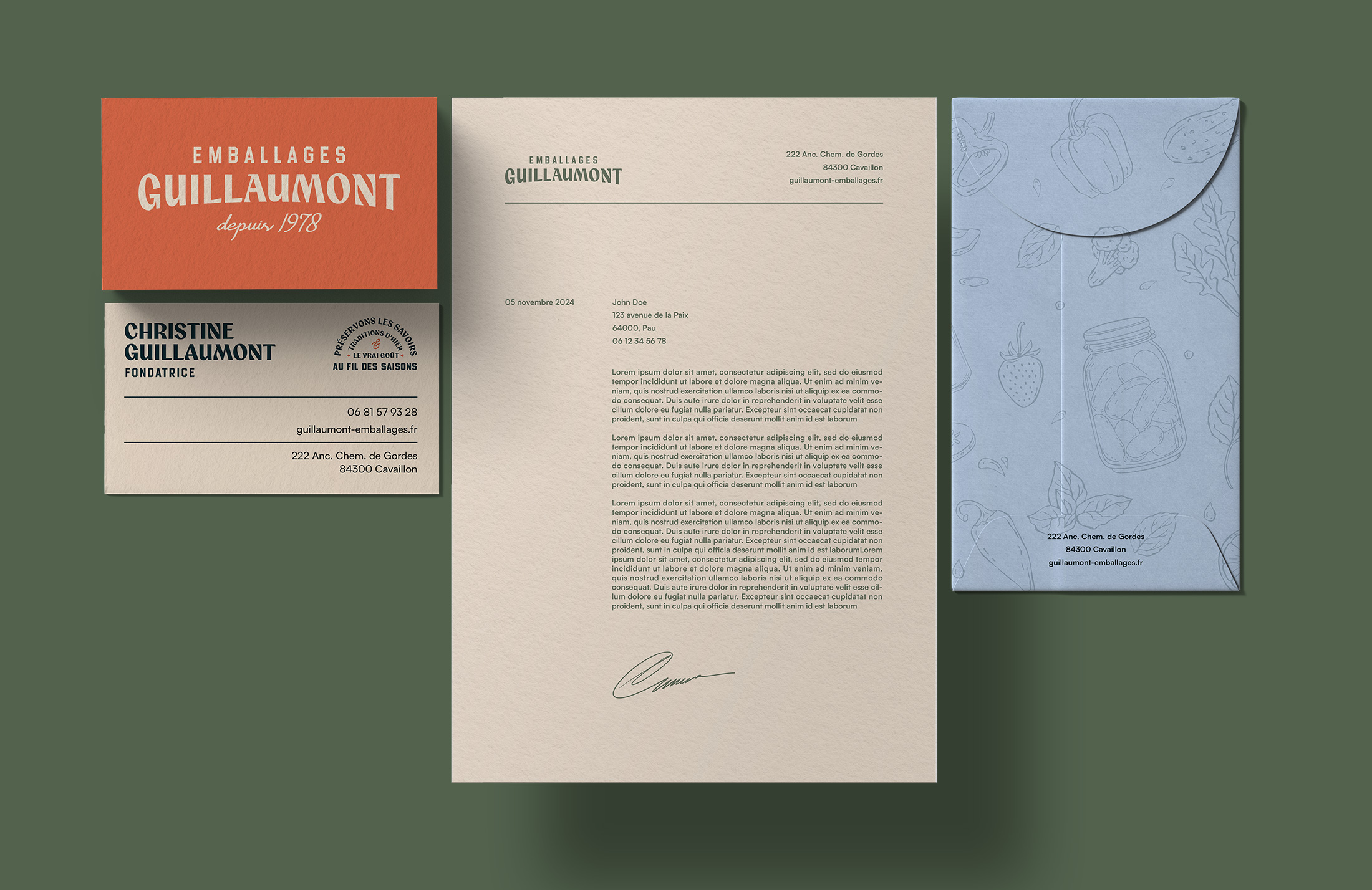 Design de packaging vert avec stickers rouge, pour des bocaux 
