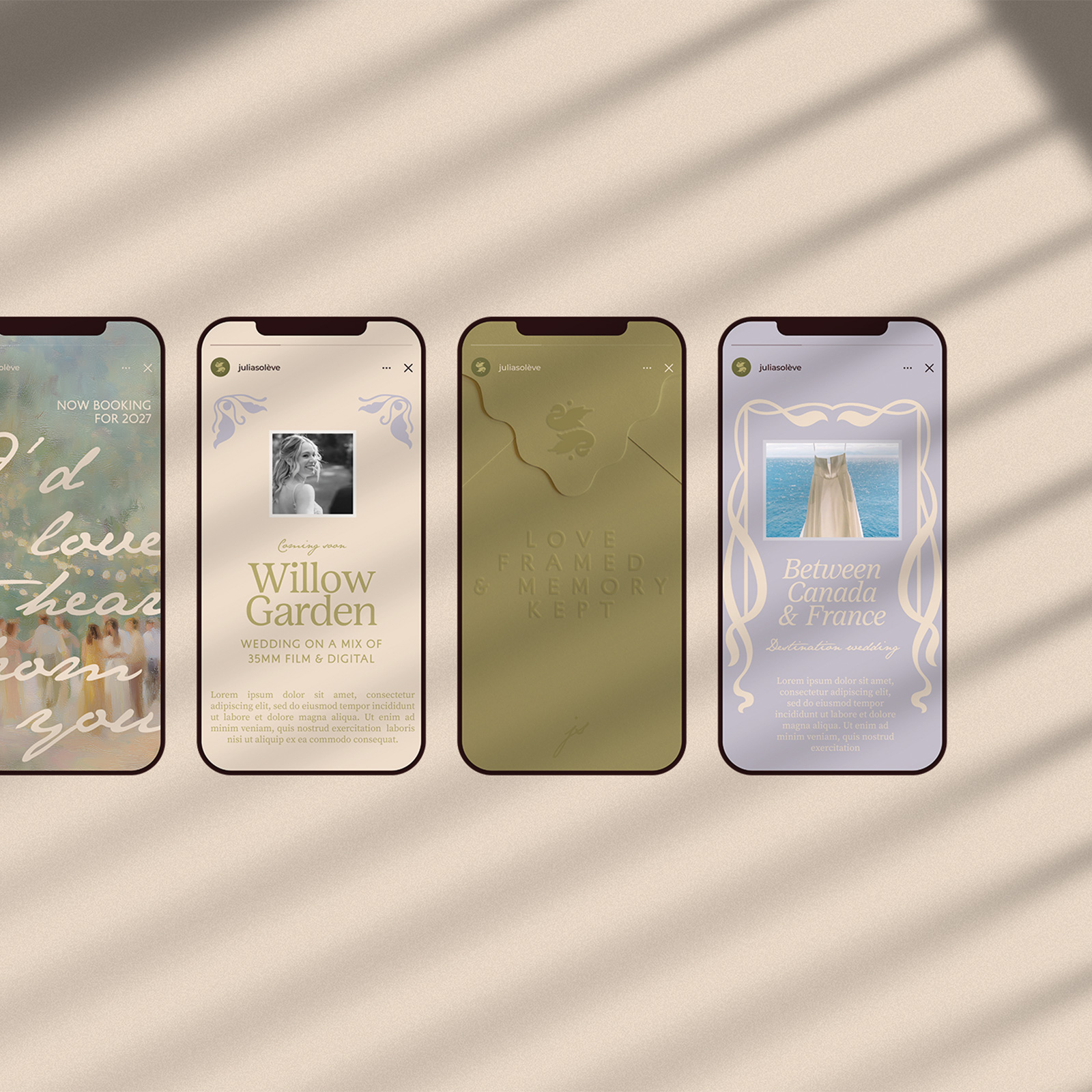 Design de réseaux sociaux, 4 interfaces mobiles pour la photographe Julia Kiff