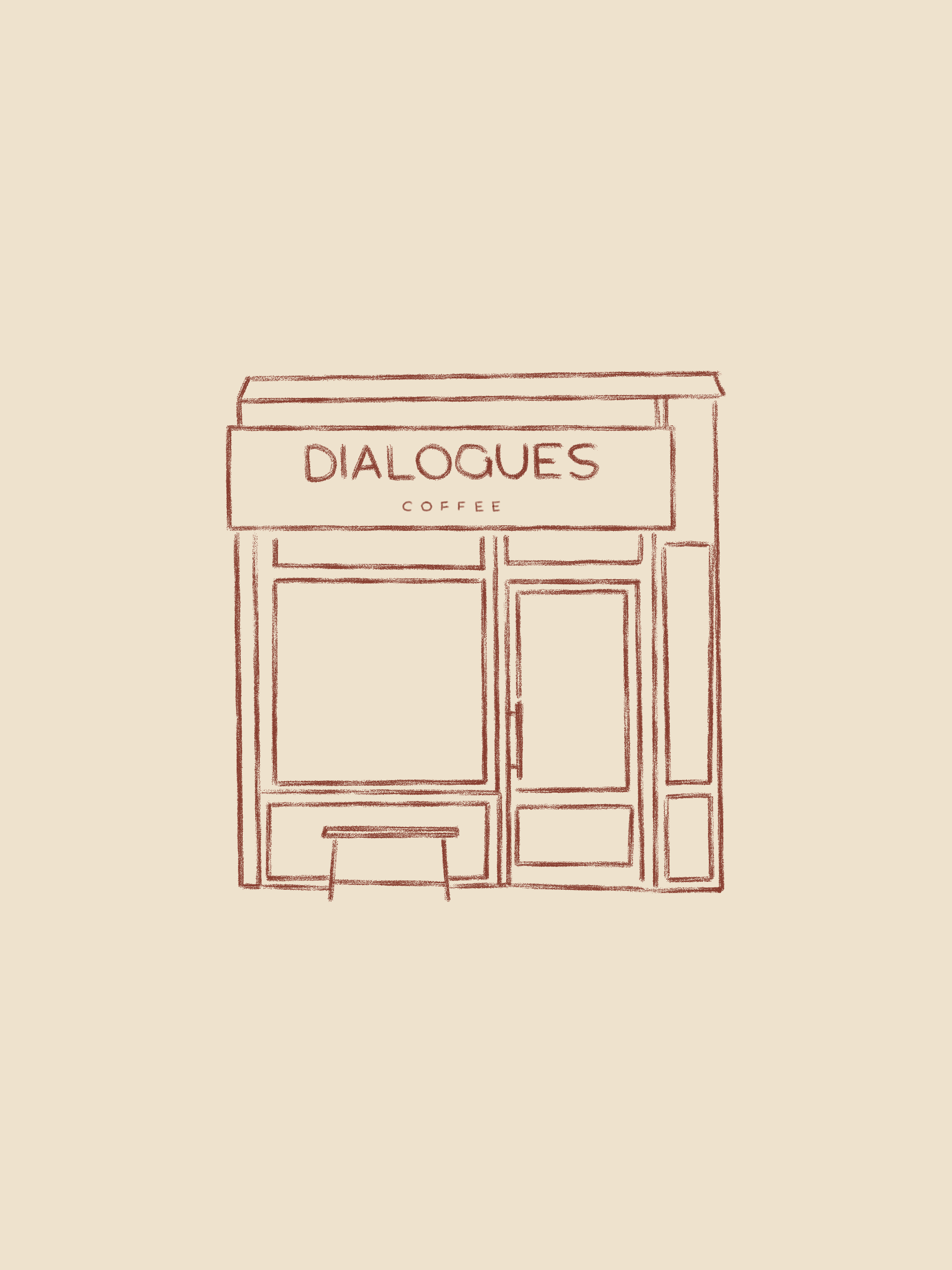 Illustration faite à la main de la devanture de Dialogues Coffee à Paris