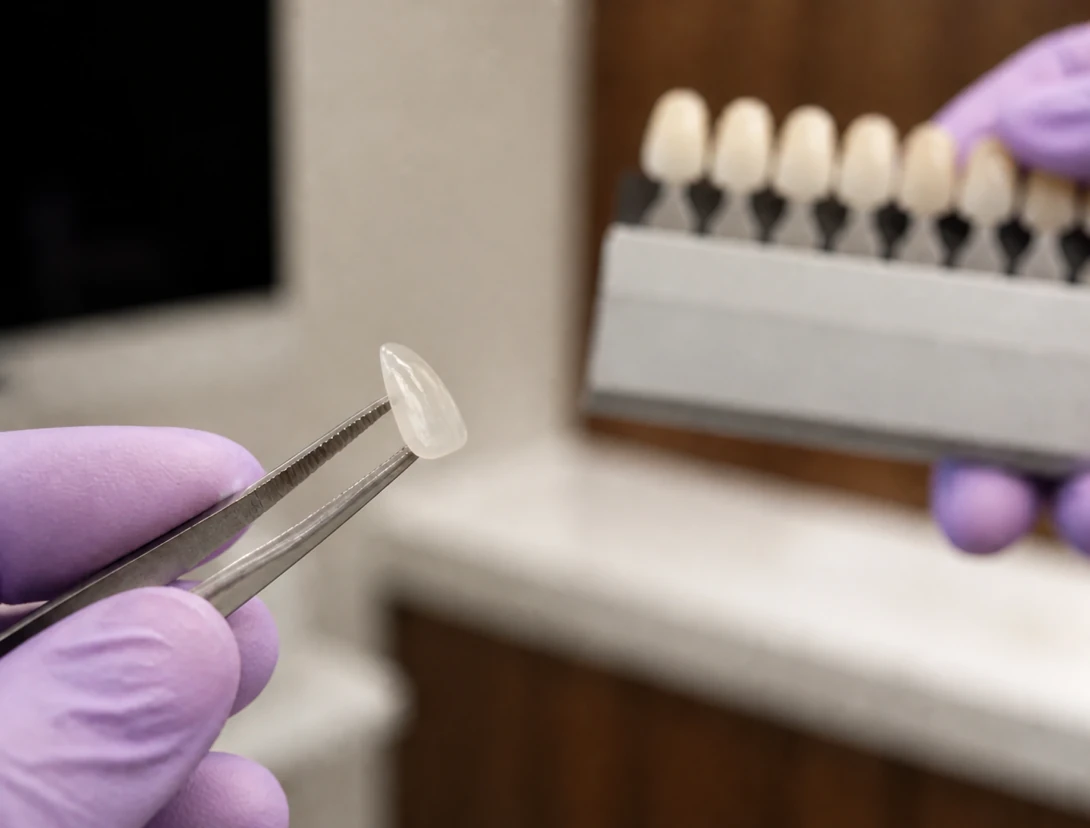 Thin porcelain veneer shell shown during treatment planning