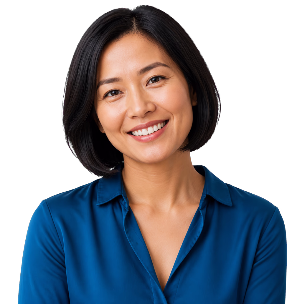 Smiling woman wearing a blue shirt