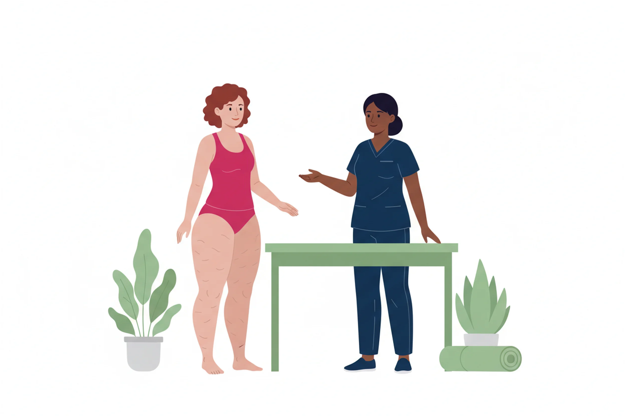 Illustration zum Thema Lipödem: Ab wann zum Arzt? Symptom-Check und nächste Schritte - LipoCheck Lipödem Magazin