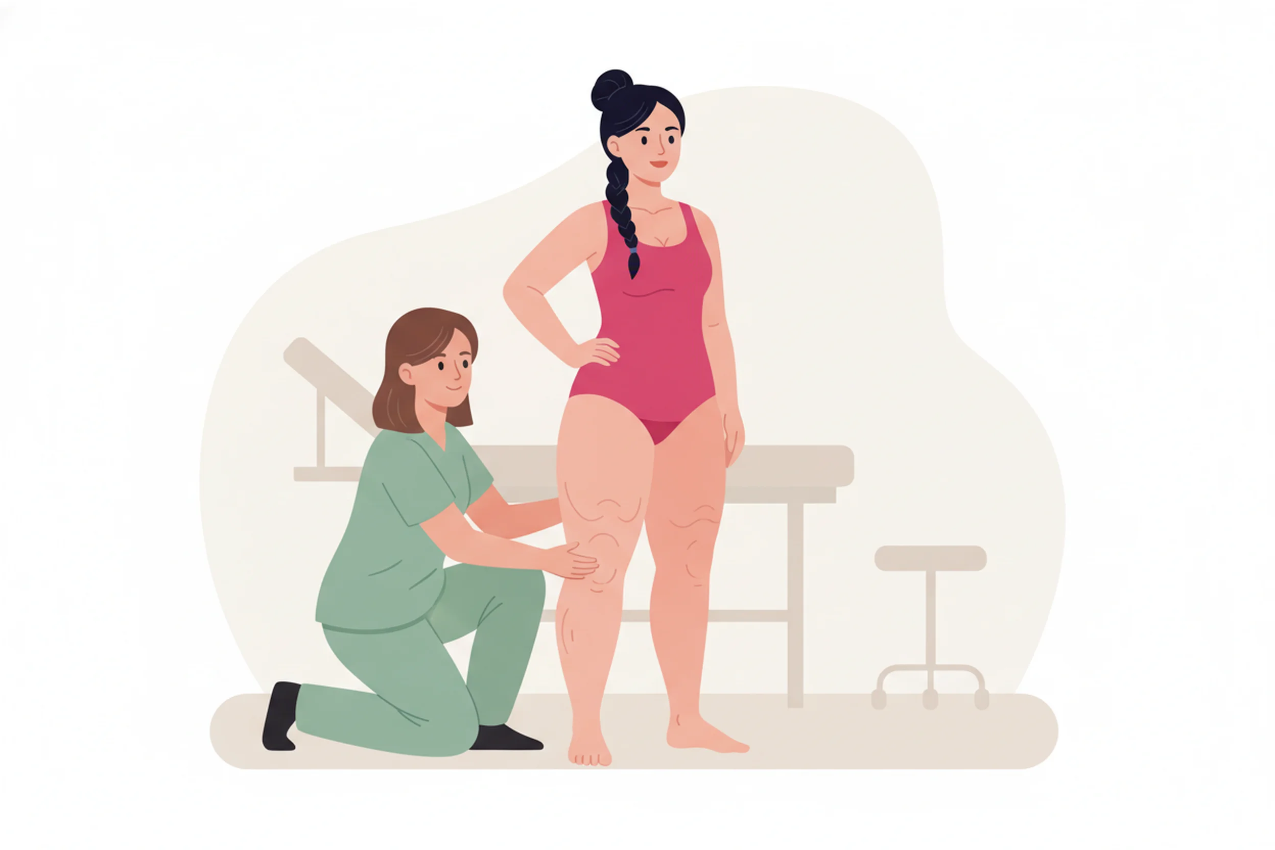 Illustration zum Thema Lipödem Selbsttest: Erste Anzeichen erkennen oder doch zum Arzt? - LipoCheck Lipödem Magazin