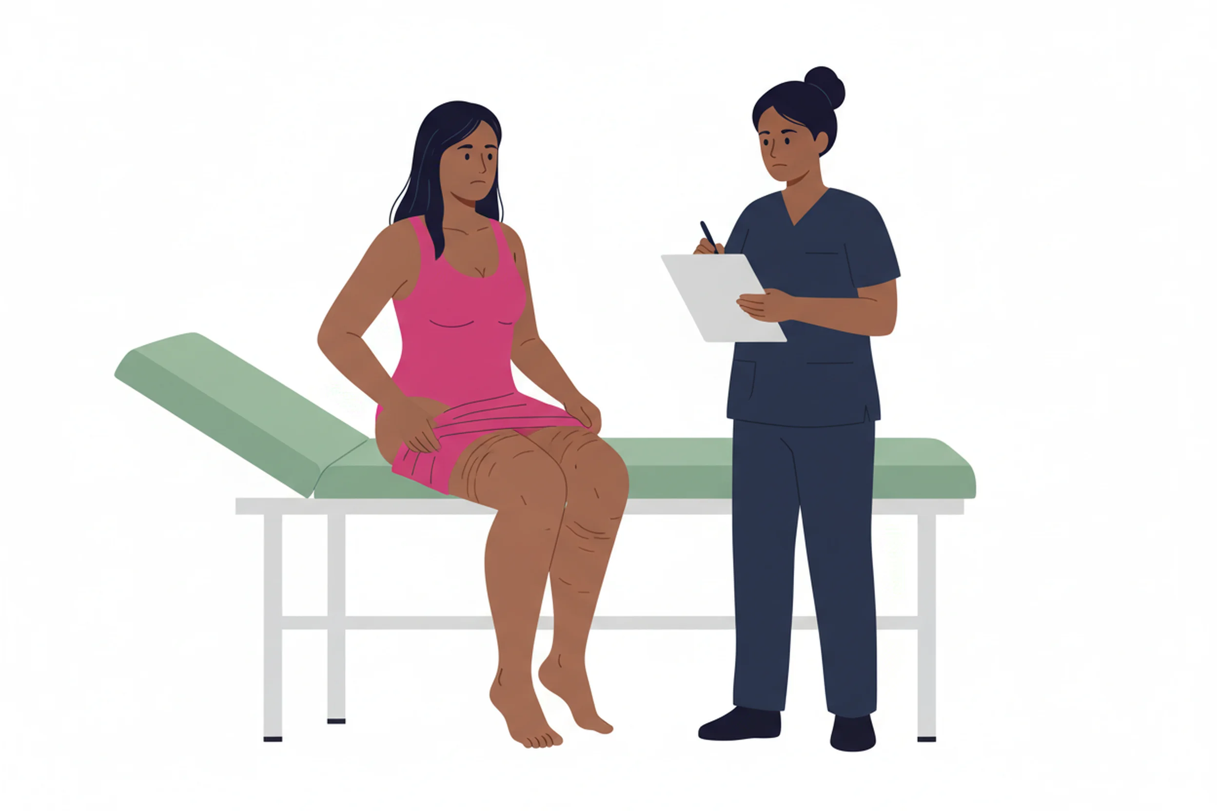 Illustration zum Thema Lipödem erkennen in den Wechseljahren: Symptome, Diagnose, Therapie - LipoCheck Lipödem Magazin