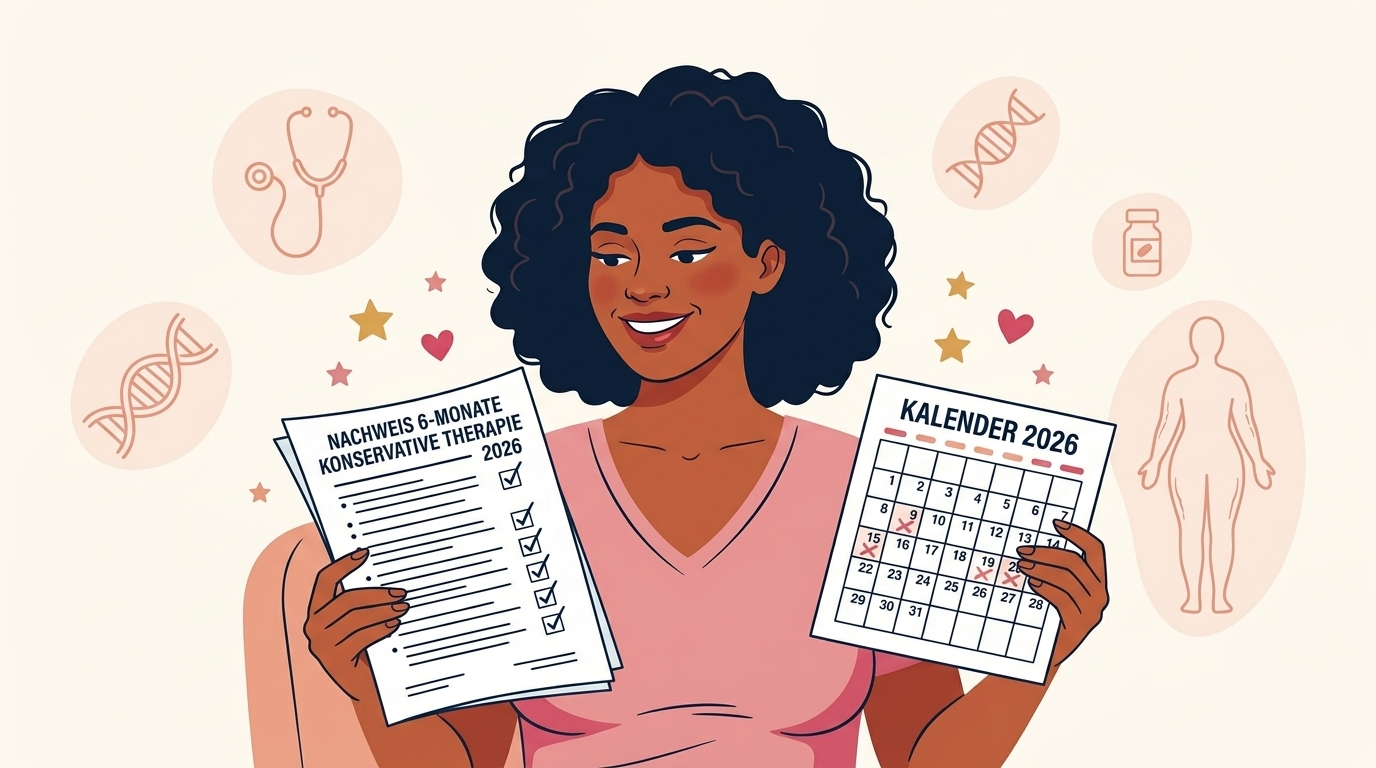 Illustration zum Thema Liposuktion bei Lipödem mit der TK: Voraussetzungen, Antrag und Erfahrungen 2026 - LipoCheck Lipödem Magazin