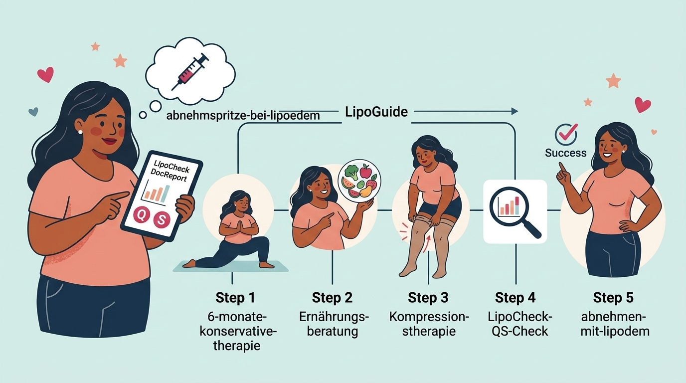 Übersichtsgrafik zur patientenzentrierten Lipödem-Begleitung mit LipoCheck DocReport und LipoGuide