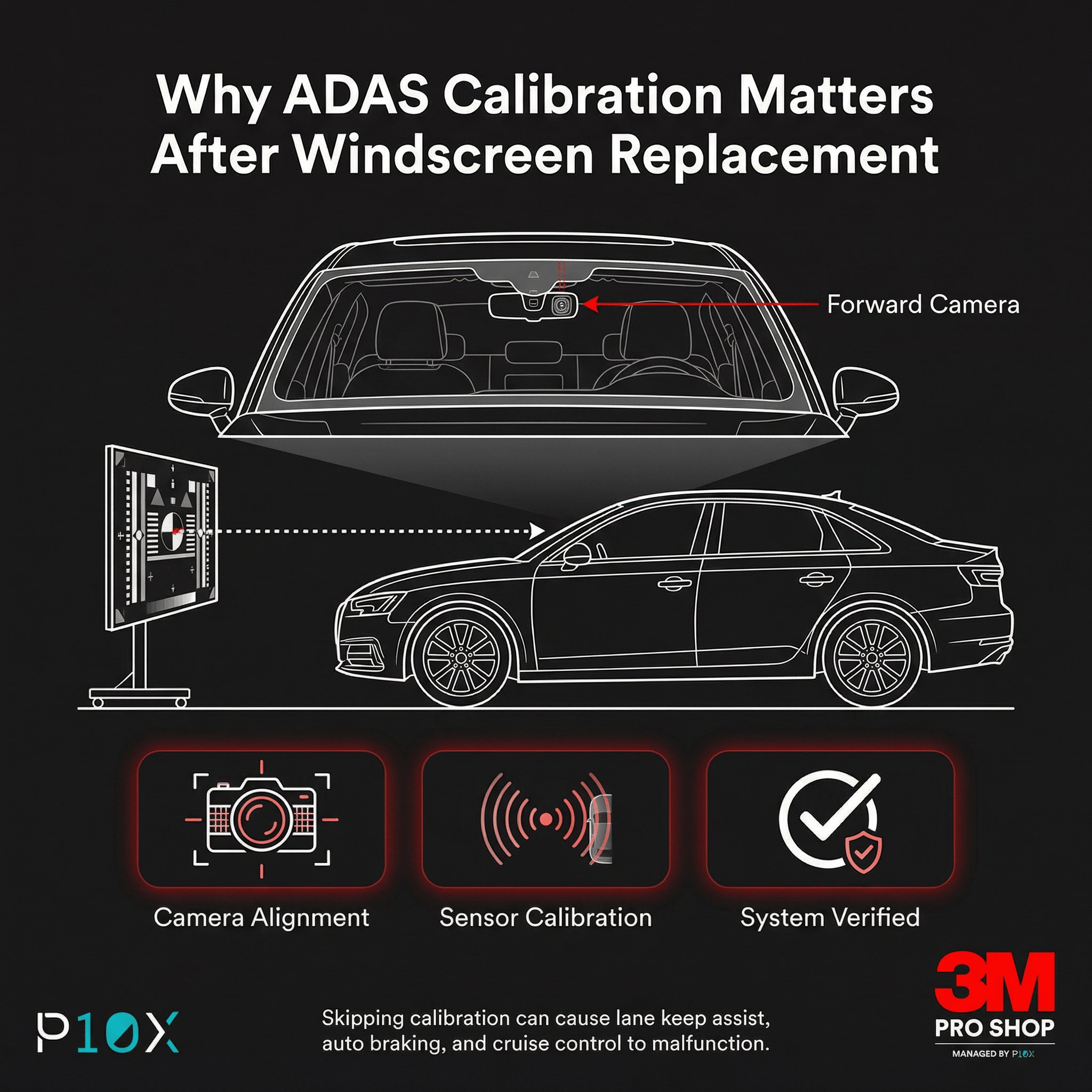 Best windscreen replacement shop KL ADAS calibration process showing camera and sensor alignment after windscreen replacement