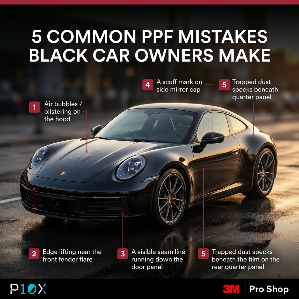 PPF for black car Malaysia infographic listing 5 common mistakes black-car owners make