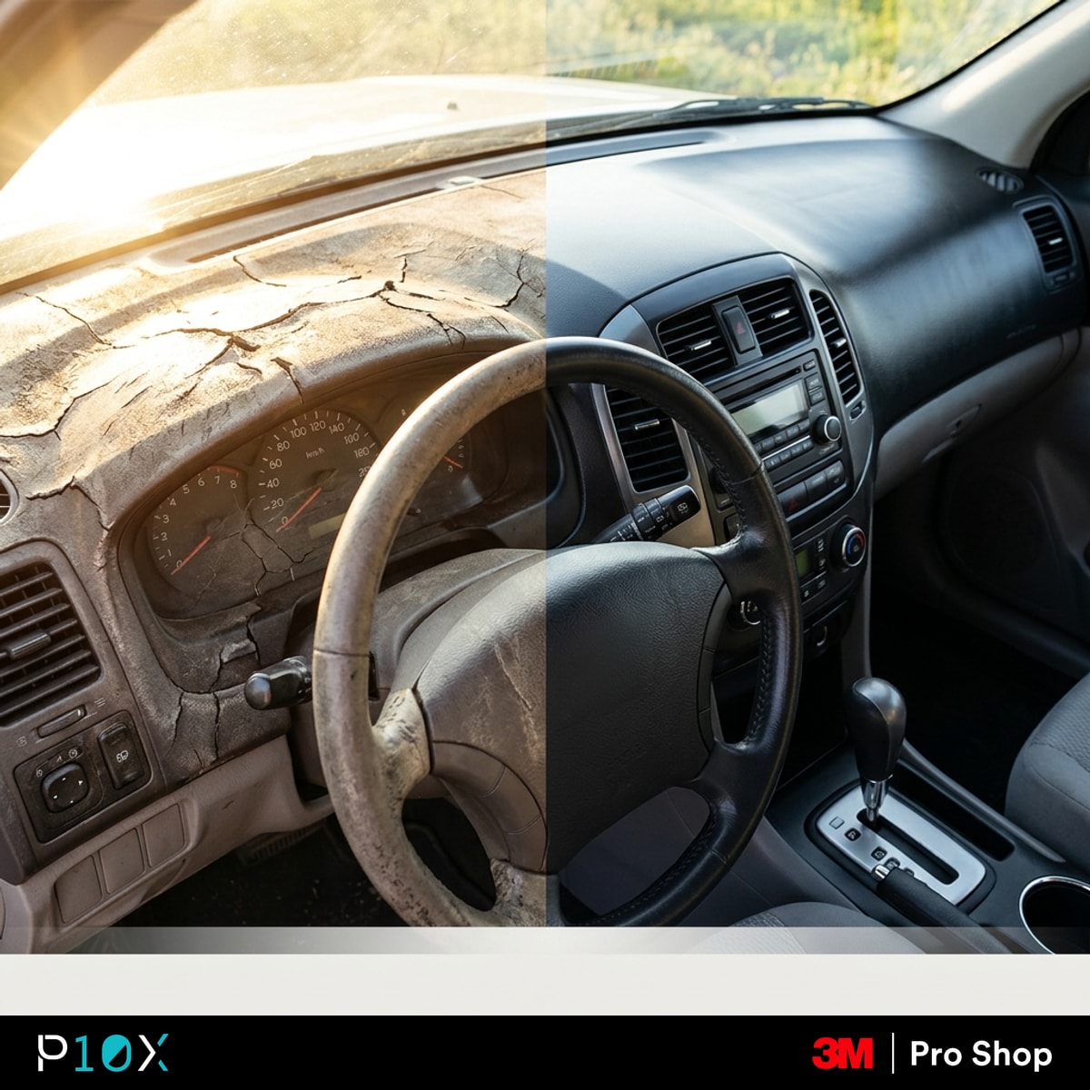 Dashboard cracking UV protection comparison showing how UV radiation and heat damage car interiors differently