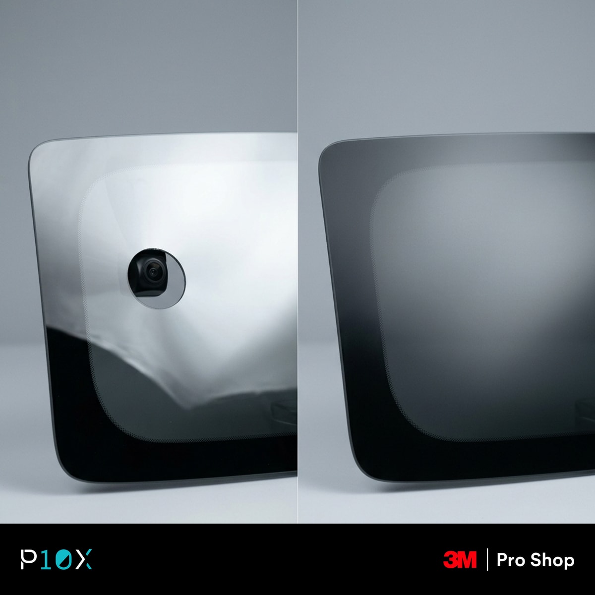Comparison of metallised film versus non-metallic film with a camera cutout for ADAS-safe tinting