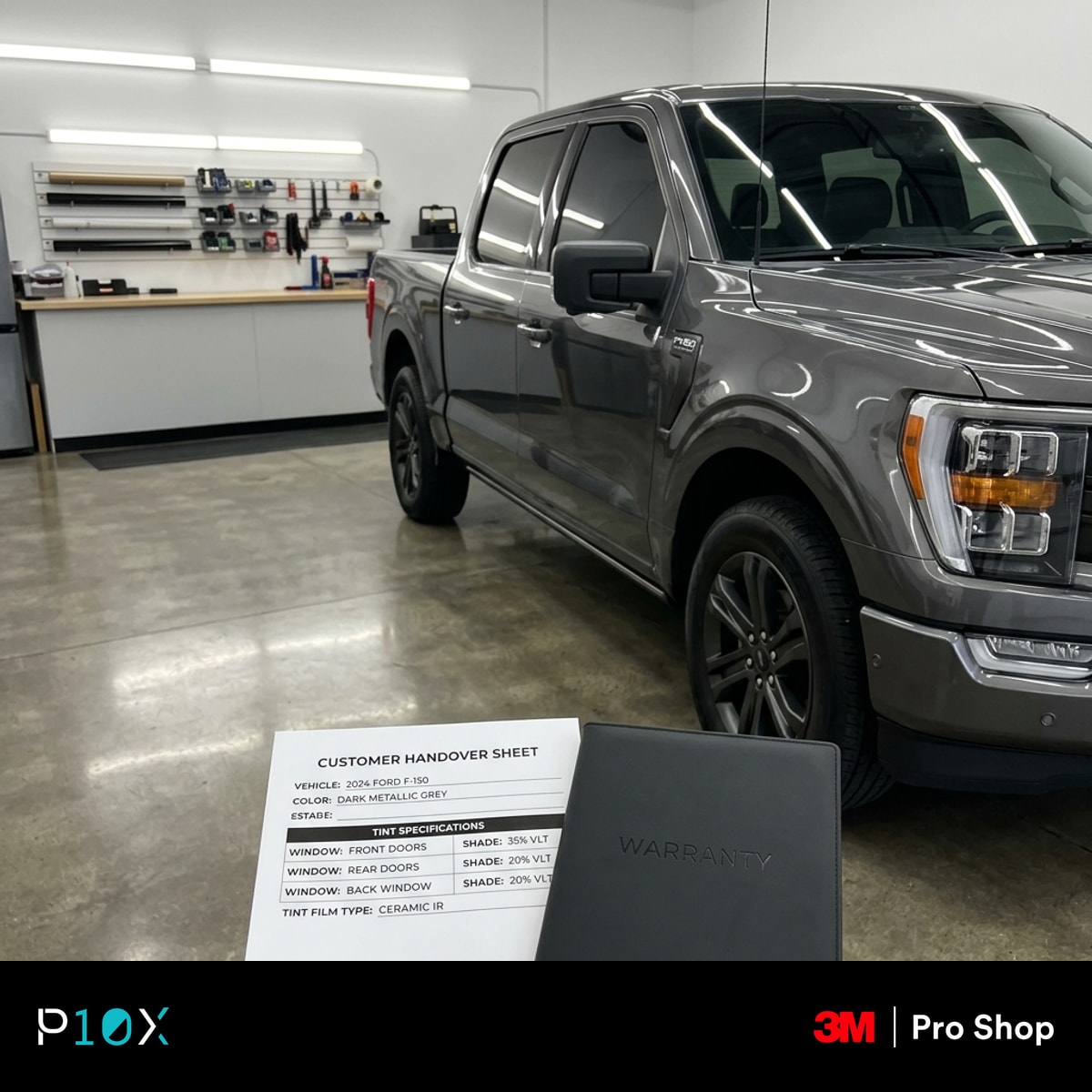 How a professional shop documents a car tint handover with photos, job sheet, and warranty file
