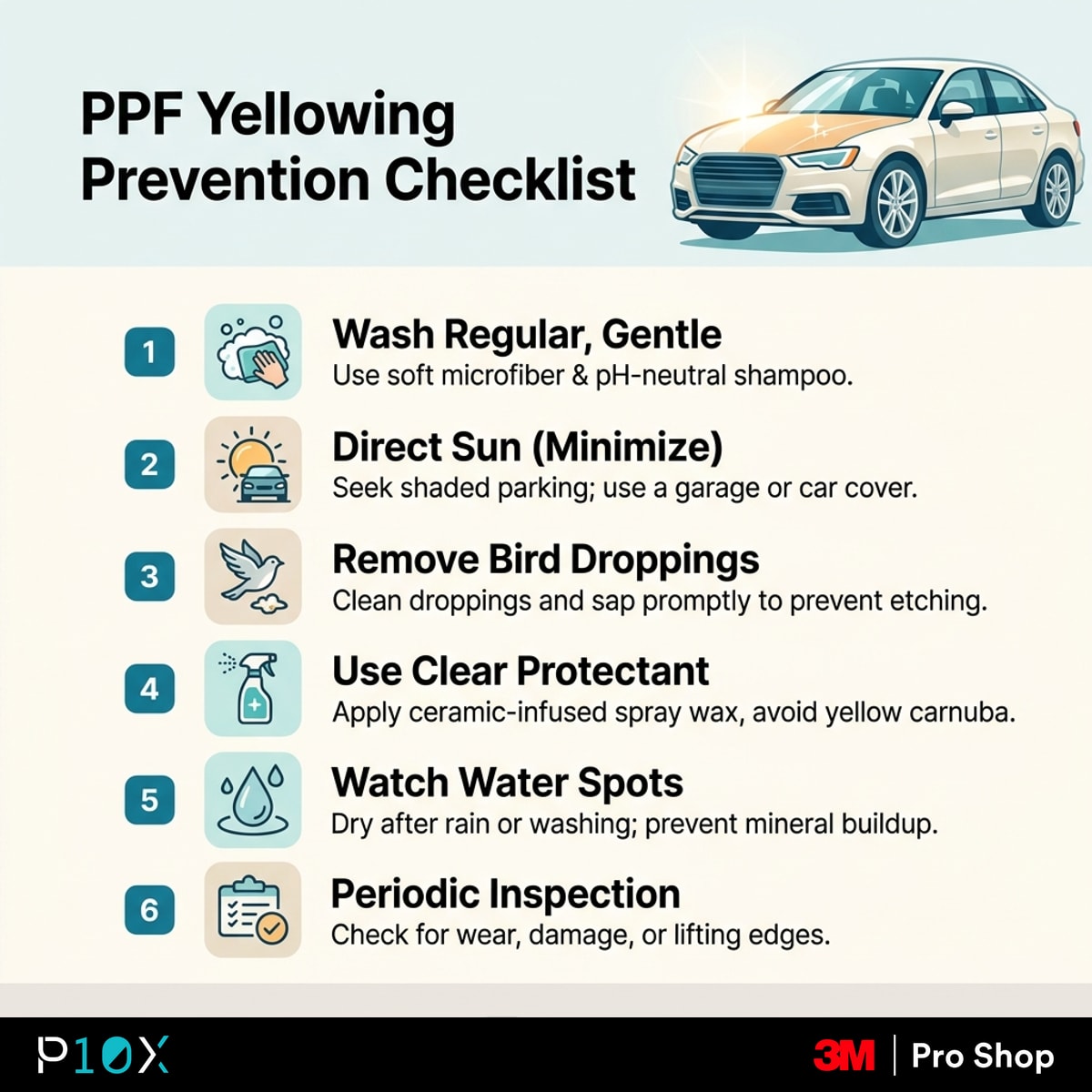 PPF yellowing prevention checklist in Malaysia with six maintenance steps for car owners.