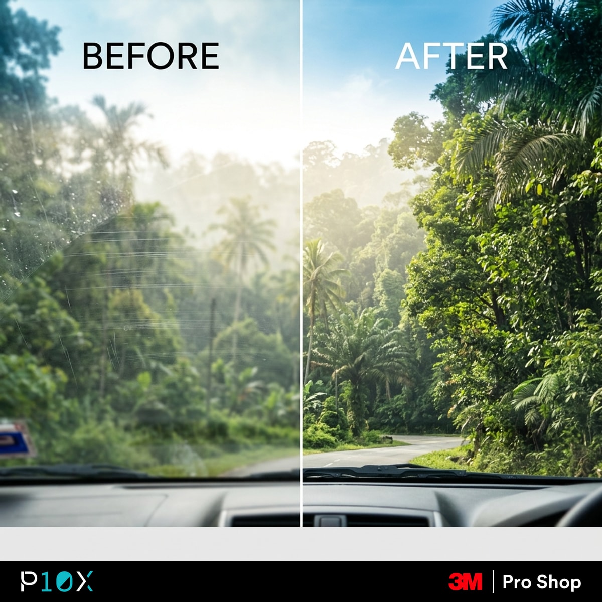 Windscreen blurry causes Malaysia before and after professional windscreen polish comparison