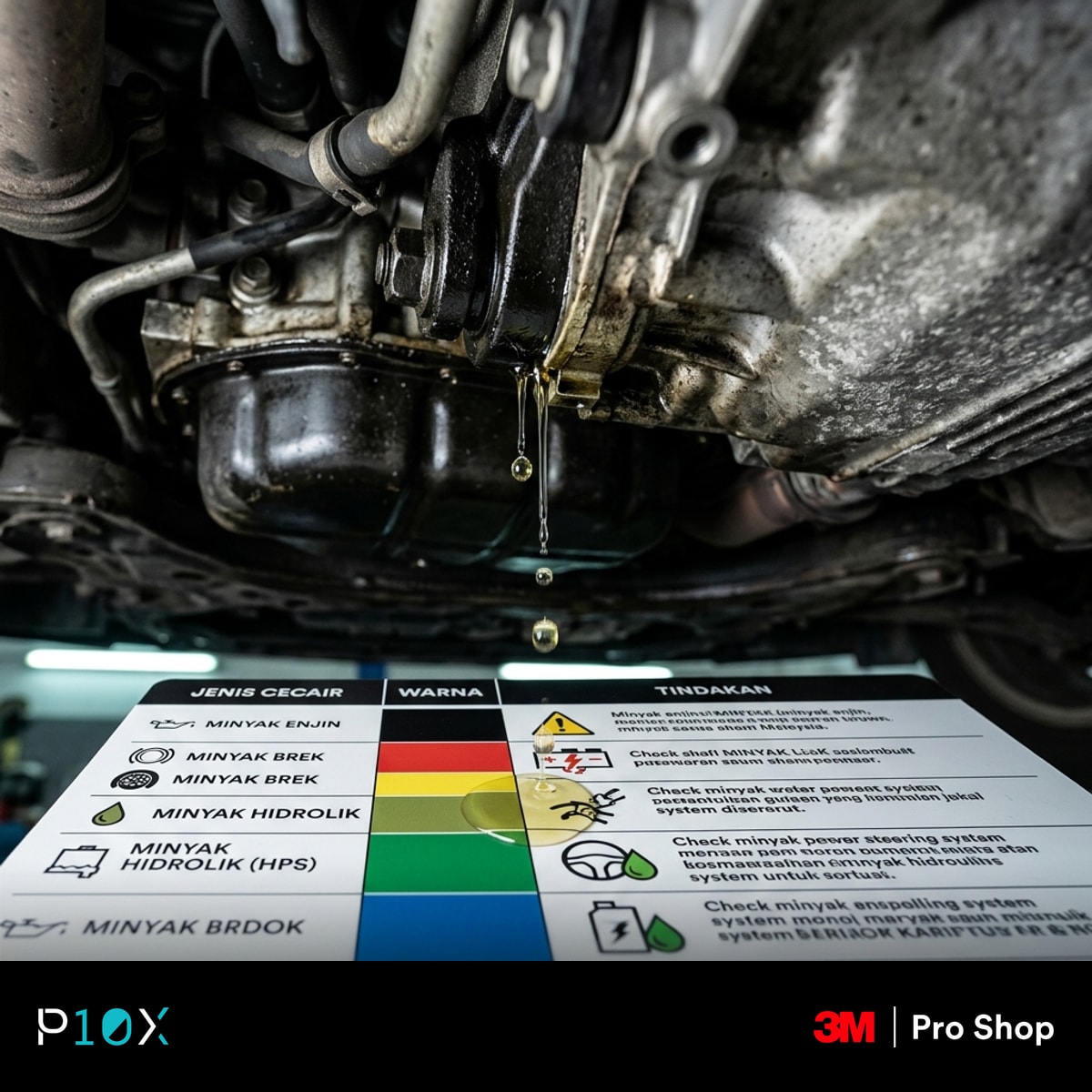 Car warning signs Malaysia fluid leak colour guide under a car