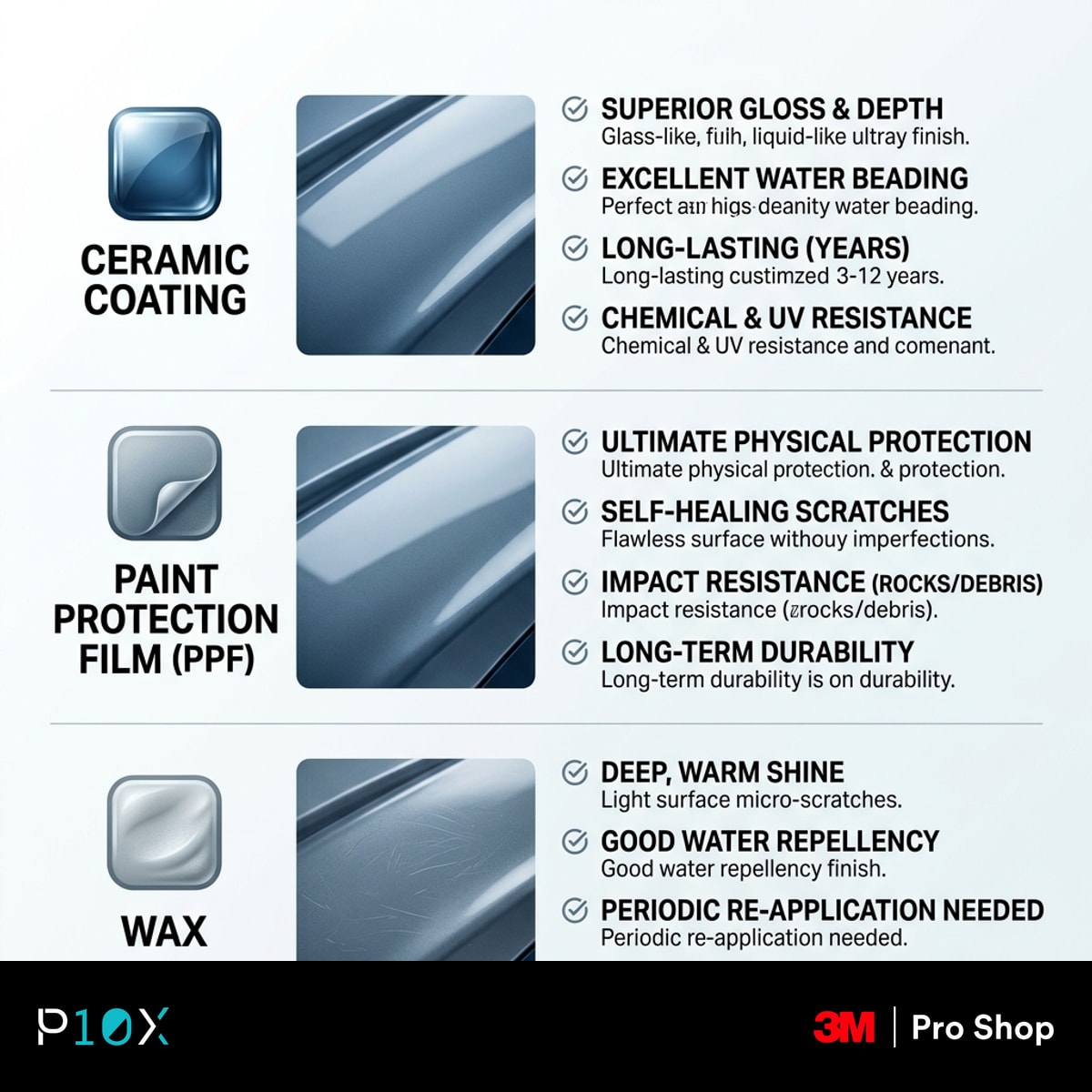 Ceramic coating vs PPF vs wax Malaysia comparison chart