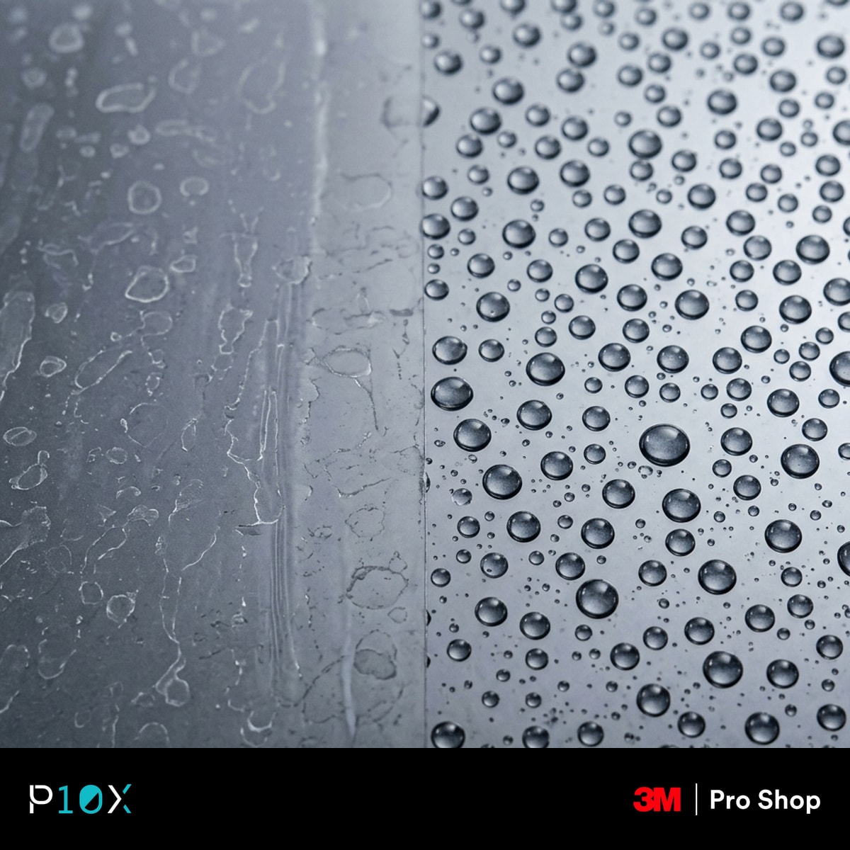 Water etching on PPF compared with hydrophobic beading on clear film