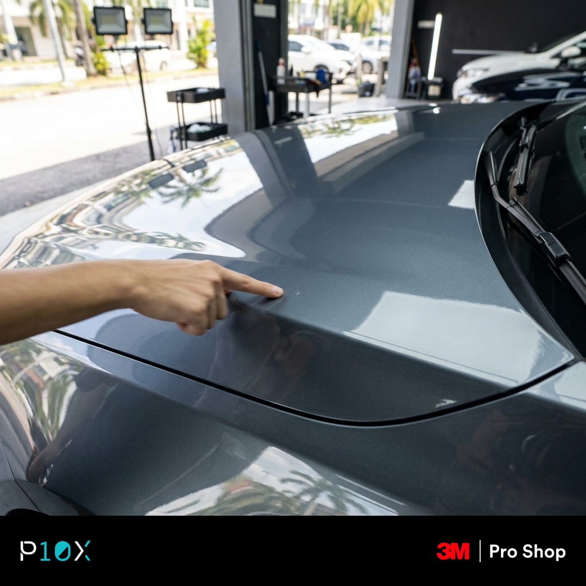 Panel map for checking paint before PPF in Malaysia, marking bumper, bonnet, fenders, mirrors, and door edges.