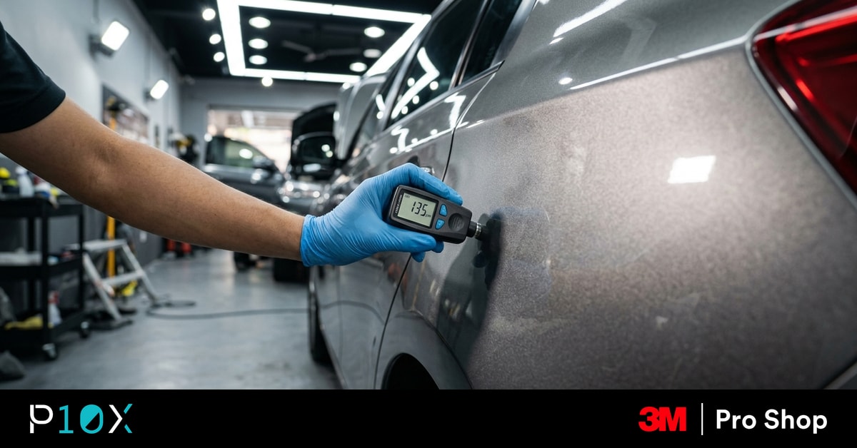Paint depth gauge check for hidden respray before PPF on a used car in Malaysia
