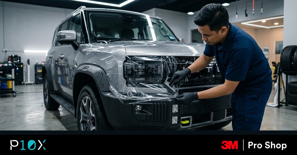 Jetour T1 PPF feature image of a new boxy SUV front end parked at a Malaysian highway rest area