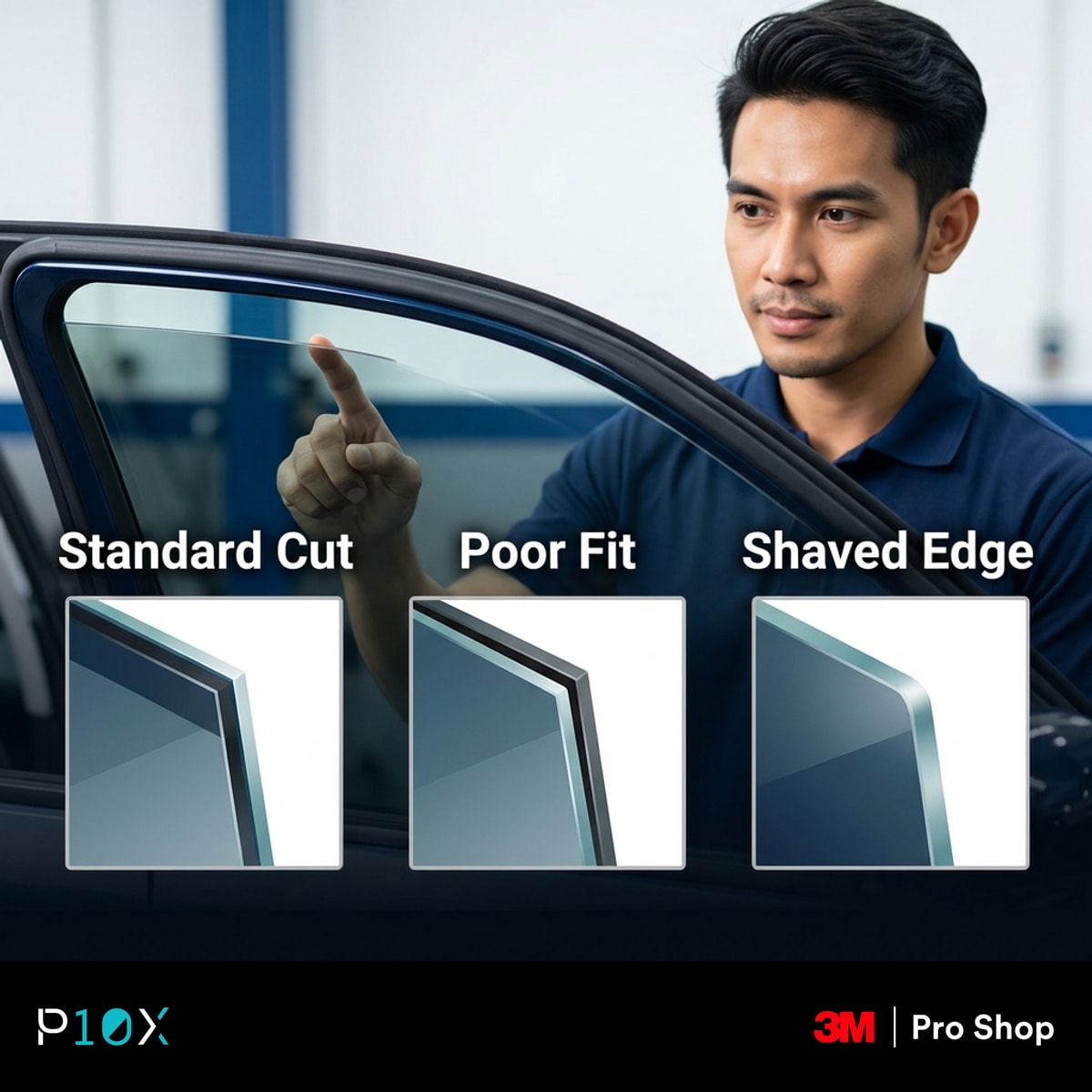 Prompt A clean three-panel automotive infographic comparing the top edge of a ti
