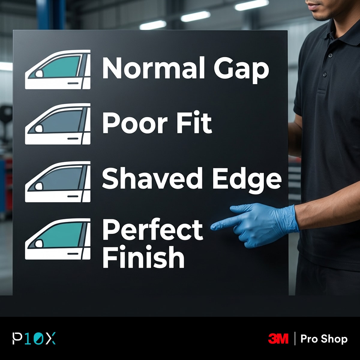 Prompt A clean four-row window tint inspection graphic with the labels Straight