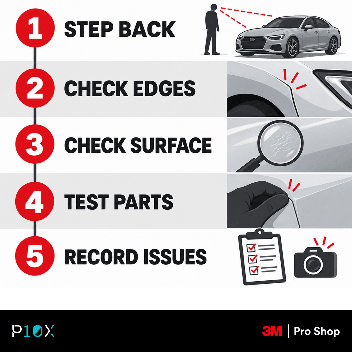 Prompt Create a 1200 x 1200 px flat five-step timeline labelled 1 STEP BACK, 2 C