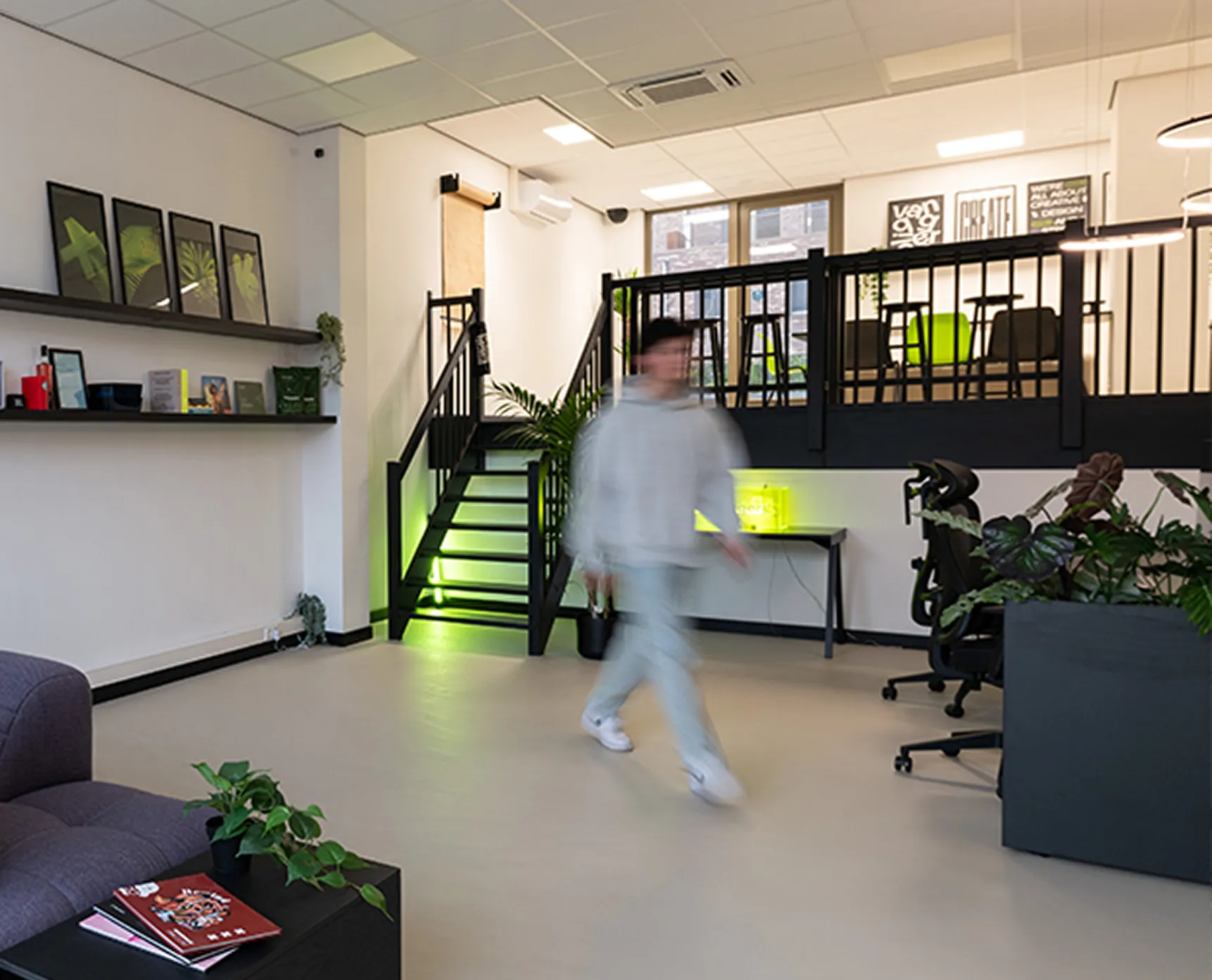 Modern industrial office interior design with professional workspace layout.
