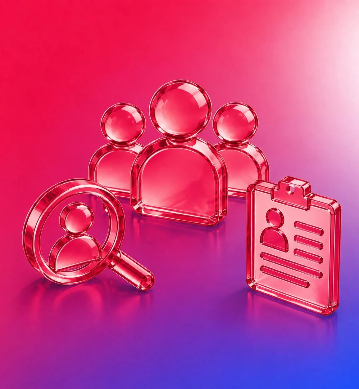 Ícones 3D de pessoas e documentos de RH