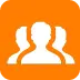 White icon of three user silhouettes on an orange background.