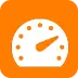 White speedometer icon on an orange background showing a needle pointing to the right.