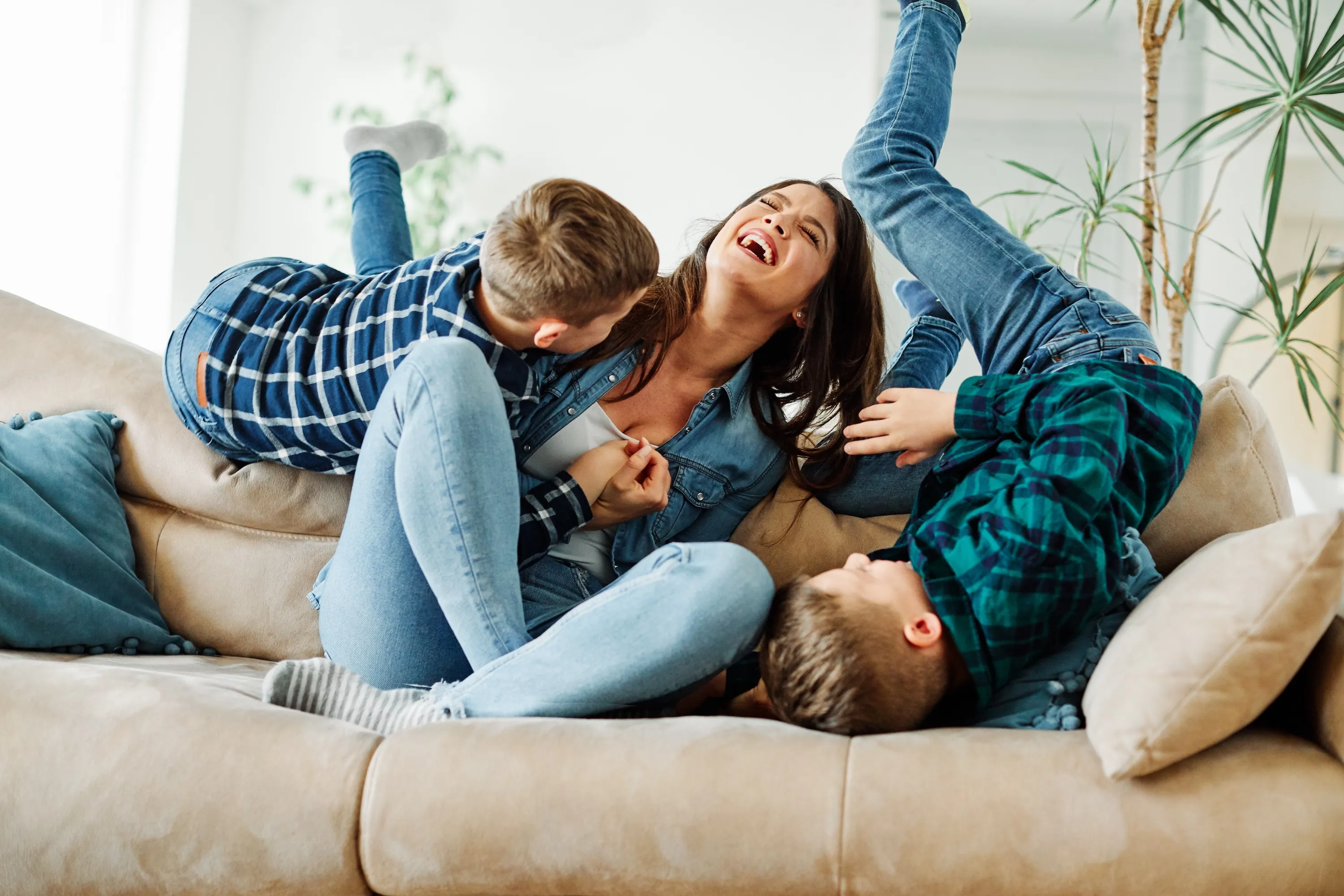 Mom and Sons Laughing Stock Photo