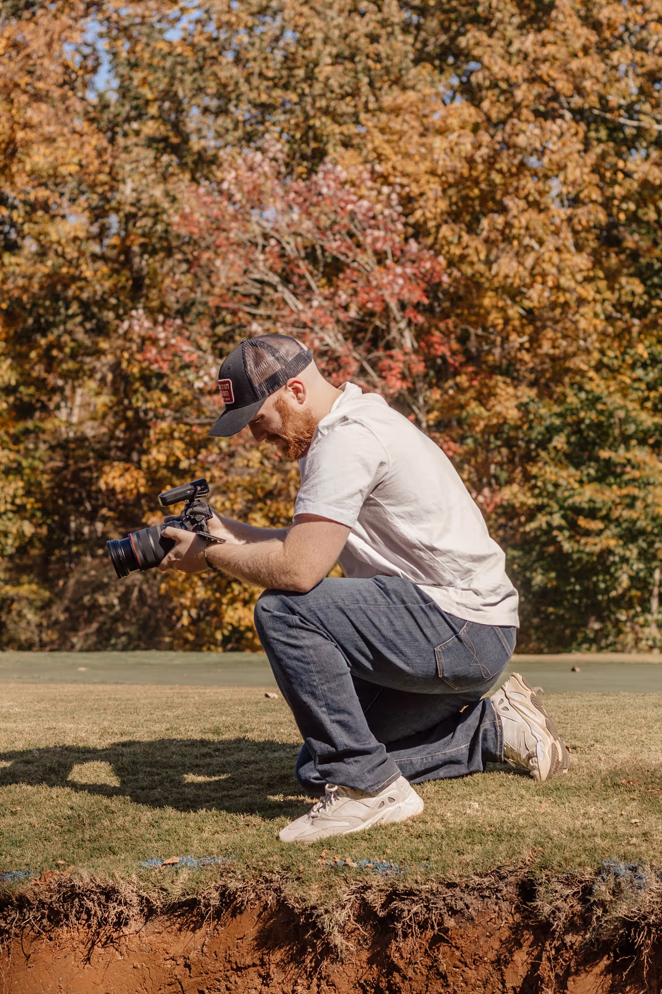 Drew Weber filming video content for a small business