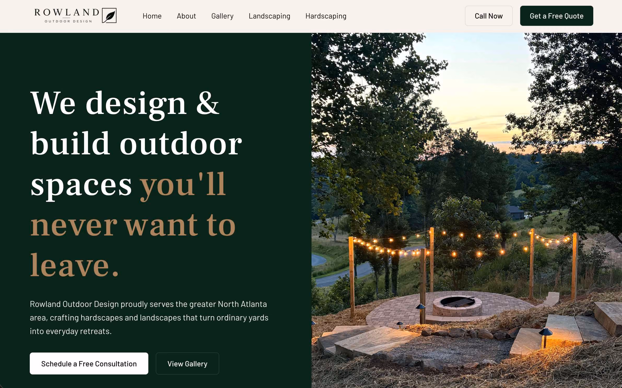 Webpage header for Rowland Outdoor Design. designed by Weber Strategic Solutions