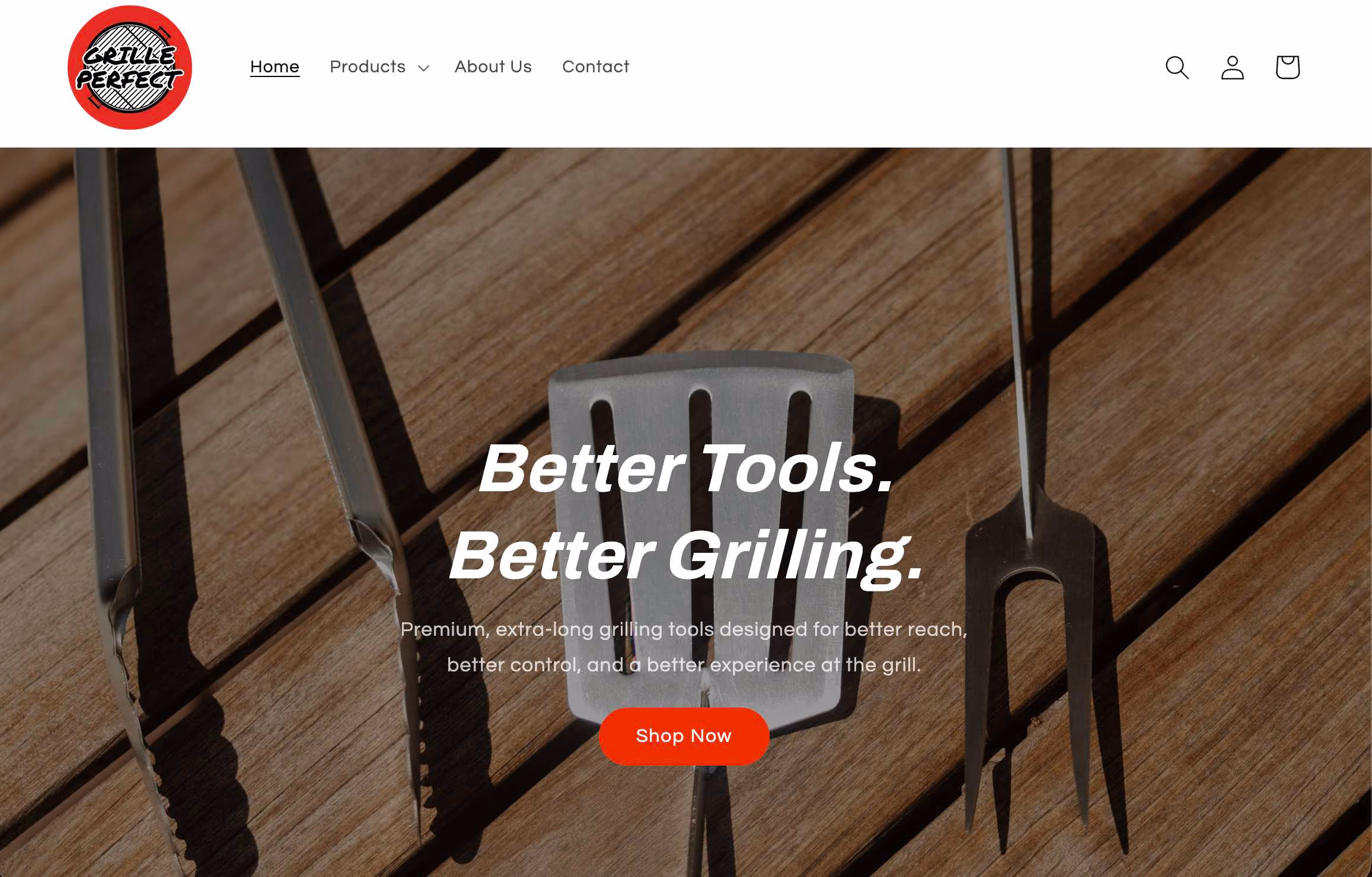 Header of Grille Perfect website featuring wood table with grill tools on it. Designed by Weber Strategic Solutions.