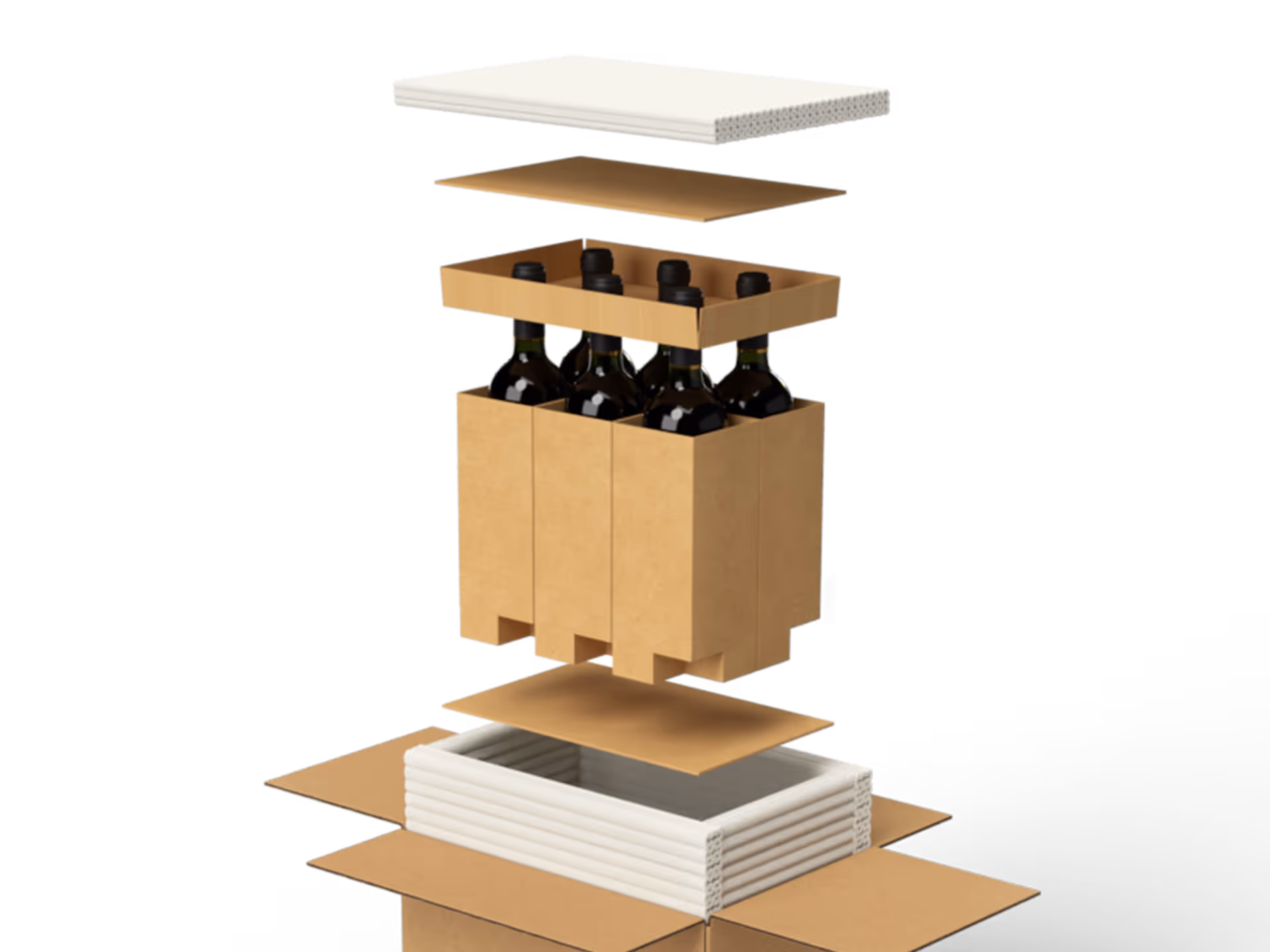 Six bottle of wine protected with Green Cell Foam in a packout