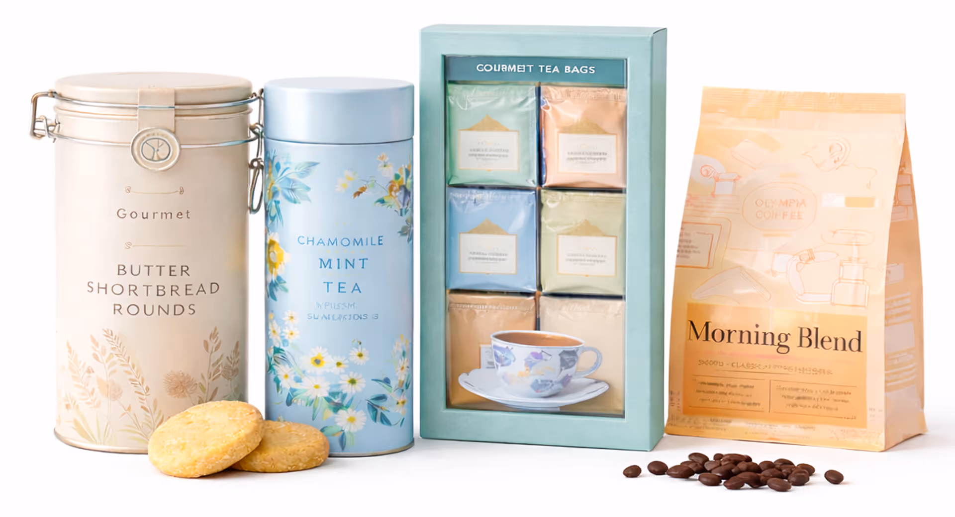 Tea and snacks fit in mailer. 