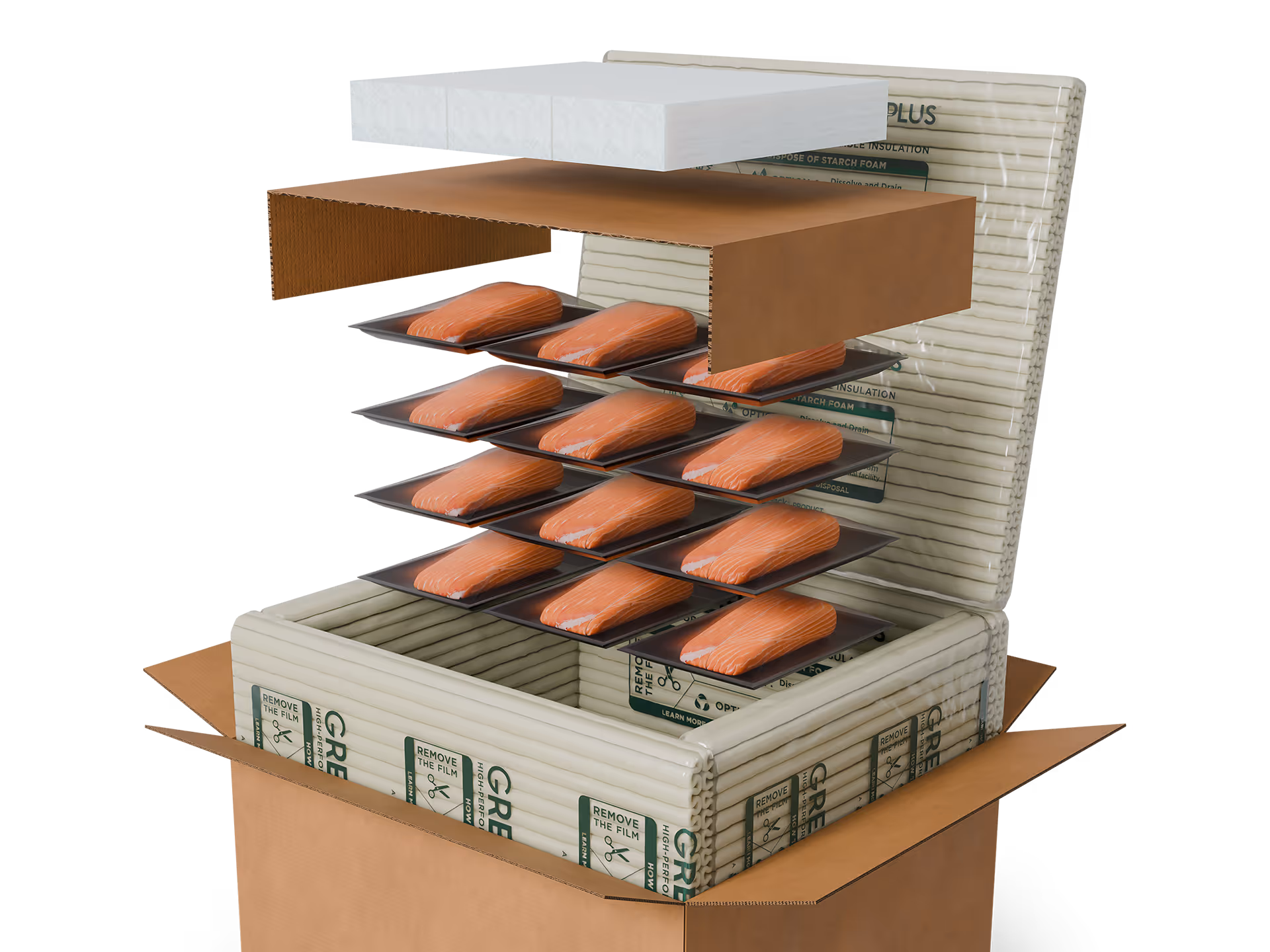 Green Cell Foam protecting salmon.