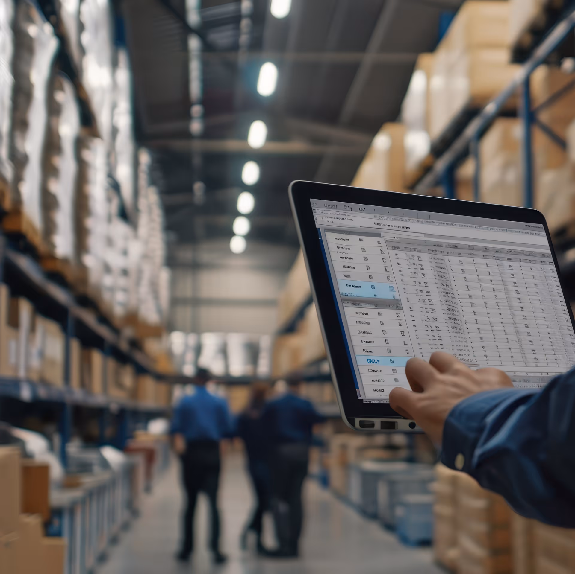 Group in packaging distribution warehouse.