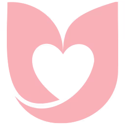 Stylized pink heart with curved shapes forming an abstract flower or tulip design.