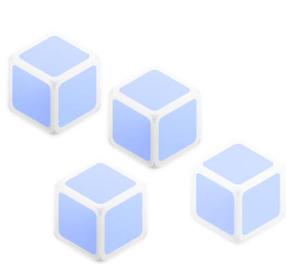 Four translucent blue ice cubes with white edges arranged in a cluster on a white background.