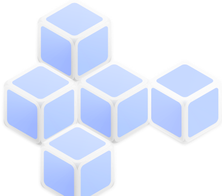 Six light blue 3D cubes arranged in a staggered cross formation on a transparent background.