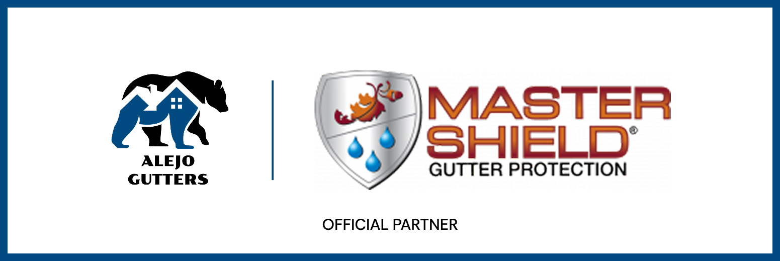 Master Shield gutter protection logo with a shield containing a lobster and water drops.