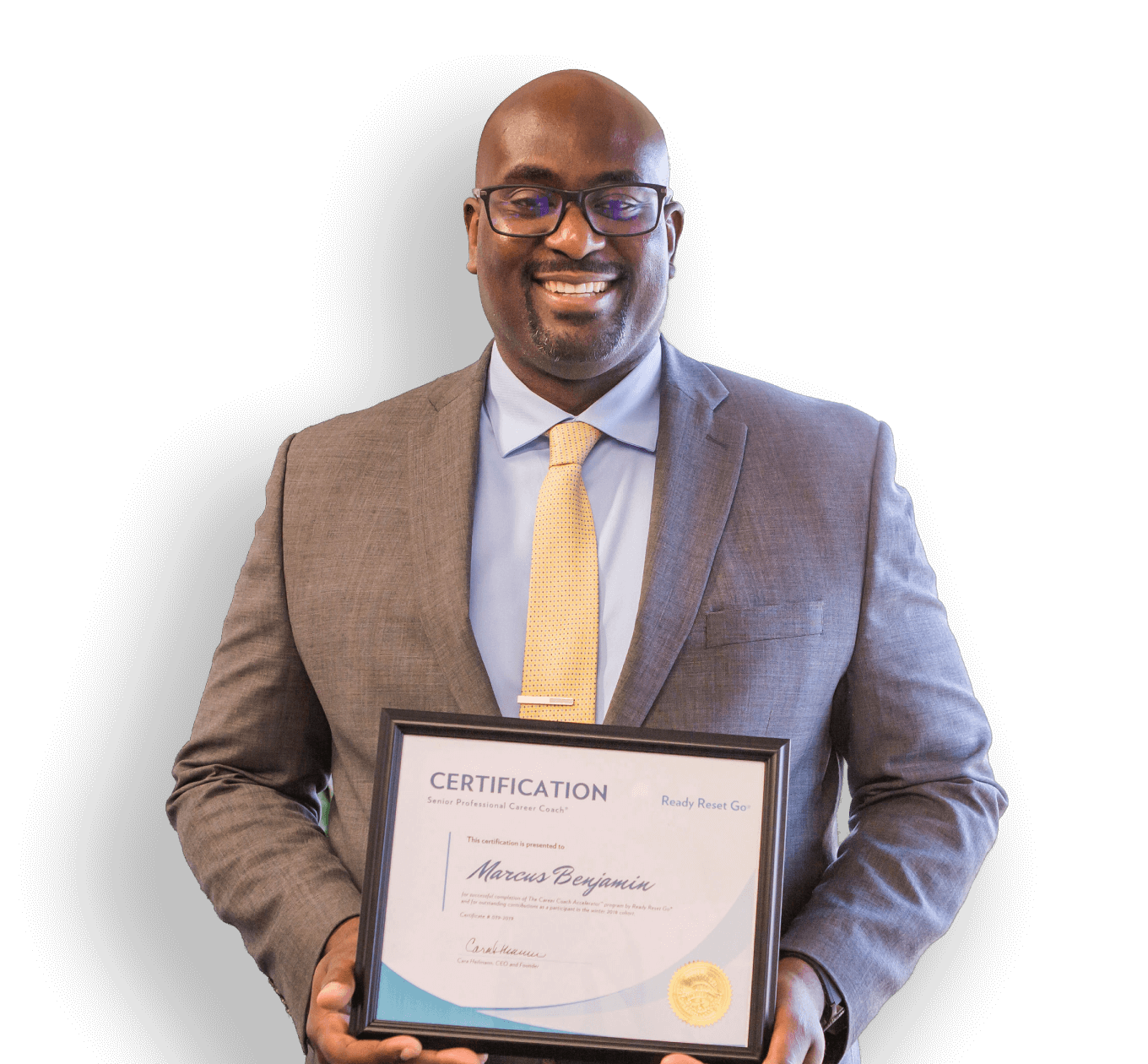 man holding career coaching certification