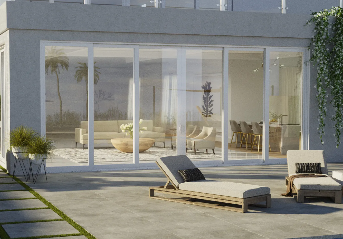 A multi sliding glass patio window.