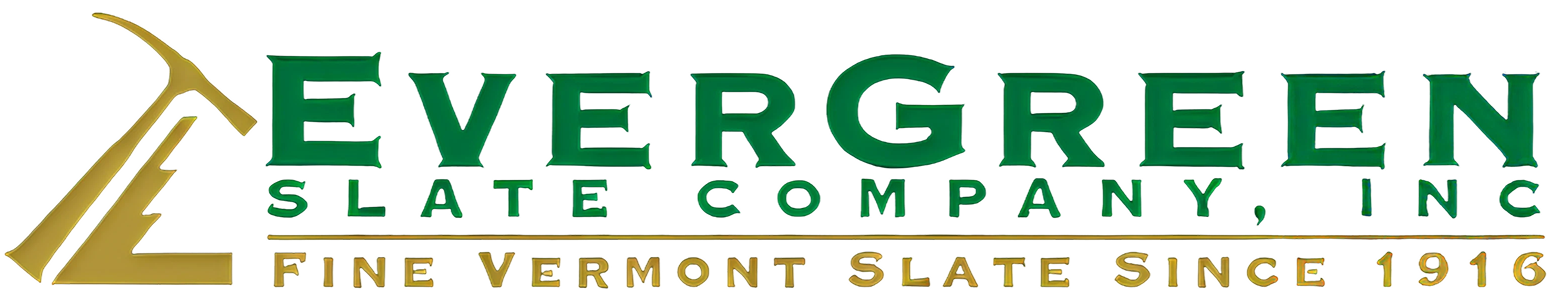 Evergreen Slate Company, Inc. logo with tagline Fine Vermont Slate Since 1916 and gold-green colors.