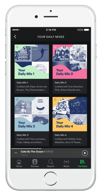 With Daily Mix, Spotify taps algorithms to make infinite playlists from your favorite tunes | TechCrunch